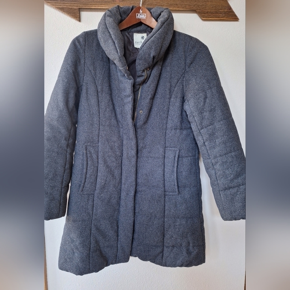 Earth Music & Ecology Womens Gray Wool Blend Quilted Winter Coat Size S
